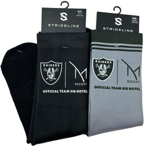 2 Pairs Las Vegas Raiders M Resort Socks Unisex M-L Gray Black Official HQ Hotel